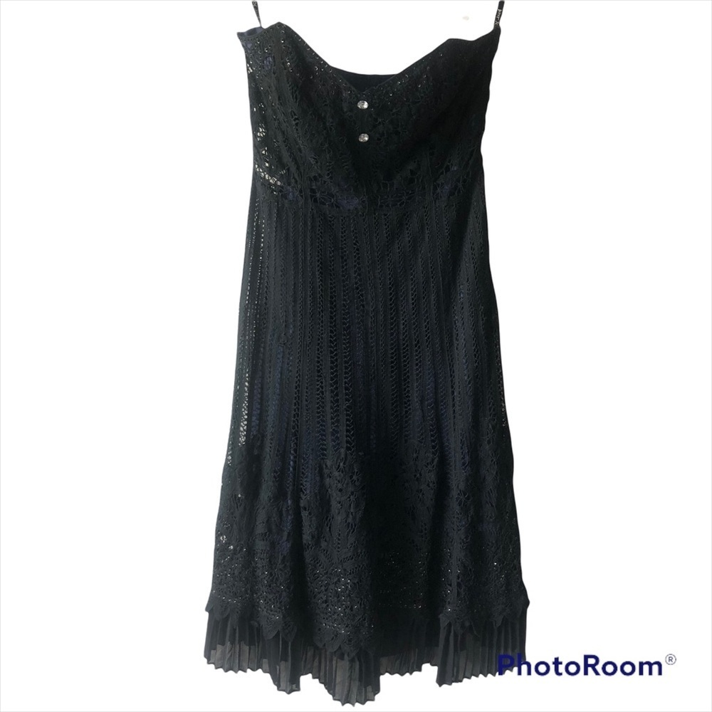 Vintage Betsey Johnson Black Lace Crochet Cocktail Strapless Dress Size 4